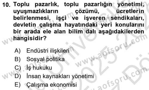 Endüstri İlişkileri Dersi 2025 - 2026 Yılı (Vize) Ara Sınav Soruları 10. Soru