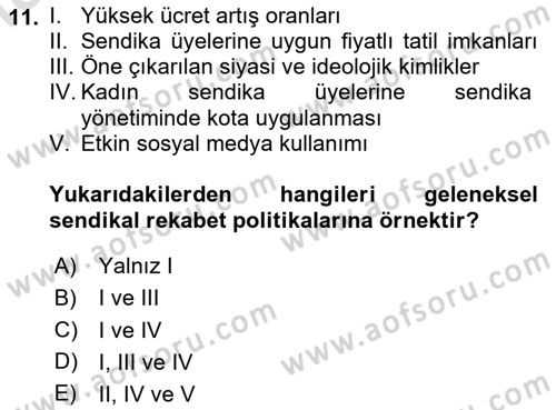 Endüstri İlişkileri Dersi 2025 - 2026 Yılı (Vize) Ara Sınav Soruları 11. Soru