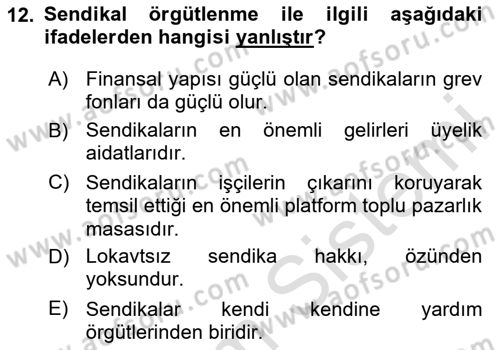 Endüstri İlişkileri Dersi 2025 - 2026 Yılı (Vize) Ara Sınav Soruları 12. Soru