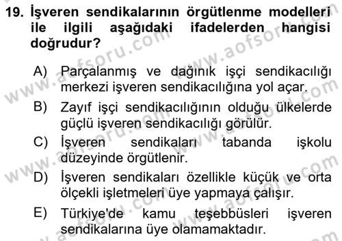 Endüstri İlişkileri Dersi 2025 - 2026 Yılı (Vize) Ara Sınav Soruları 19. Soru