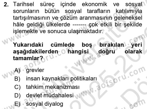 Endüstri İlişkileri Dersi 2025 - 2026 Yılı (Vize) Ara Sınav Soruları 2. Soru