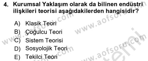 Endüstri İlişkileri Dersi 2025 - 2026 Yılı (Vize) Ara Sınav Soruları 4. Soru