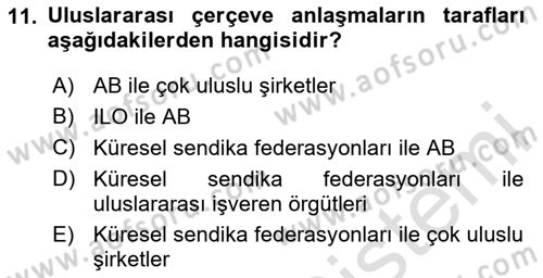 Endüstri İlişkileri Dersi 2025 - 2026 Yılı (Final) Dönem Sonu Sınav Soruları 11. Soru