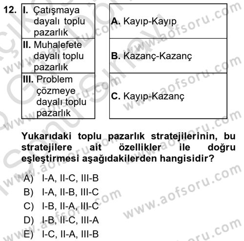 Endüstri İlişkileri Dersi 2025 - 2026 Yılı (Final) Dönem Sonu Sınav Soruları 12. Soru