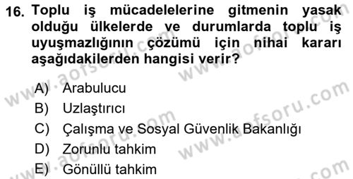 Endüstri İlişkileri Dersi 2025 - 2026 Yılı (Final) Dönem Sonu Sınav Soruları 16. Soru