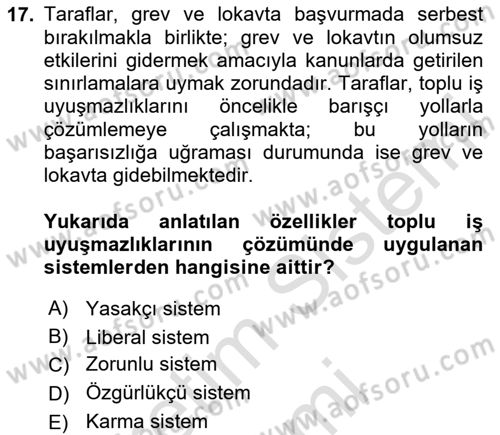 Endüstri İlişkileri Dersi 2025 - 2026 Yılı (Final) Dönem Sonu Sınav Soruları 17. Soru