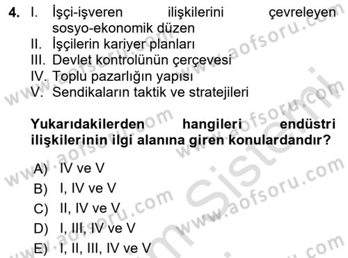 Endüstri İlişkileri Dersi 2025 - 2026 Yılı (Final) Dönem Sonu Sınav Soruları 4. Soru
