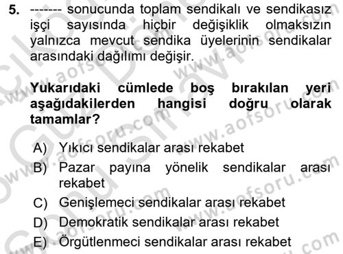 Endüstri İlişkileri Dersi 2025 - 2026 Yılı (Final) Dönem Sonu Sınav Soruları 5. Soru