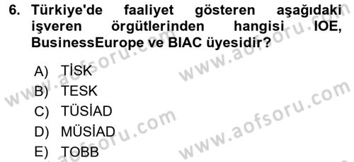 Endüstri İlişkileri Dersi 2025 - 2026 Yılı (Final) Dönem Sonu Sınav Soruları 6. Soru