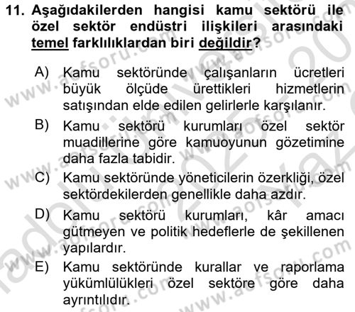 Endüstri İlişkileri Dersi 2025 - 2026 Yılı Yaz Okulu Sınav Soruları 11. Soru