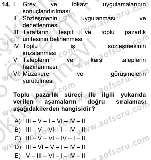 Endüstri İlişkileri Dersi 2025 - 2026 Yılı Yaz Okulu Sınav Soruları 14. Soru