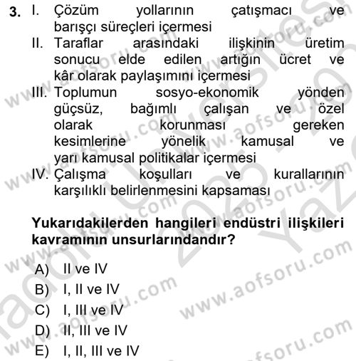 Endüstri İlişkileri Dersi 2025 - 2026 Yılı Yaz Okulu Sınav Soruları 3. Soru