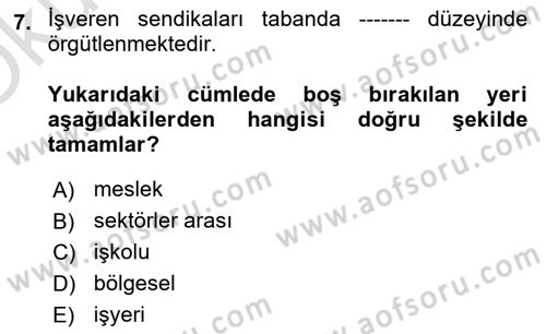 Endüstri İlişkileri Dersi 2025 - 2026 Yılı Yaz Okulu Sınav Soruları 7. Soru