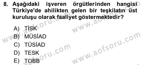 Endüstri İlişkileri Dersi 2025 - 2026 Yılı Yaz Okulu Sınav Soruları 8. Soru
