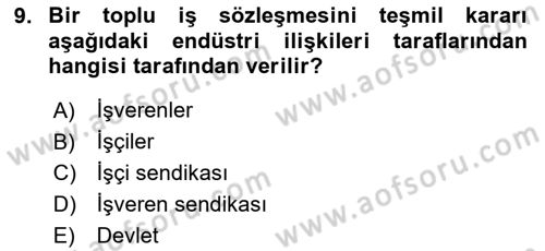 Endüstri İlişkileri Dersi 2025 - 2026 Yılı Yaz Okulu Sınav Soruları 9. Soru