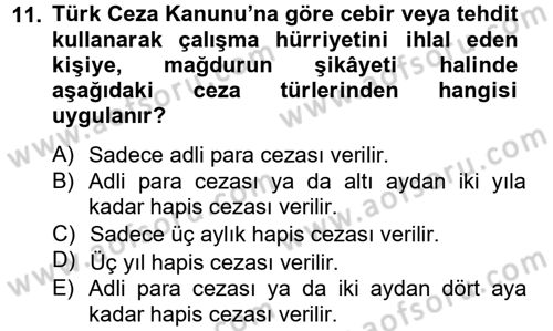 Çalışma Yaşamının Denetimi Dersi 2012 - 2013 Yılı (Vize) Ara Sınav Soruları 11. Soru