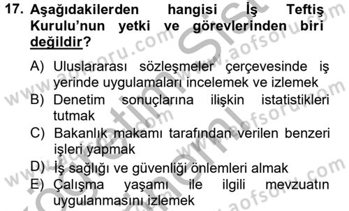 Çalışma Yaşamının Denetimi Dersi 2012 - 2013 Yılı (Vize) Ara Sınav Soruları 17. Soru