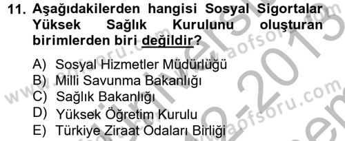 Çalışma Yaşamının Denetimi Dersi 2012 - 2013 Yılı (Final) Dönem Sonu Sınav Soruları 11. Soru