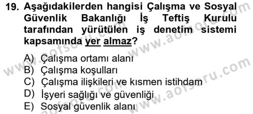 Çalışma Yaşamının Denetimi Dersi 2012 - 2013 Yılı (Final) Dönem Sonu Sınav Soruları 19. Soru