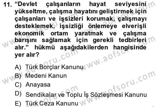 Çalışma Yaşamının Denetimi Dersi 2013 - 2014 Yılı (Vize) Ara Sınav Soruları 11. Soru