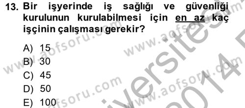 Çalışma Yaşamının Denetimi Dersi 2013 - 2014 Yılı (Vize) Ara Sınav Soruları 13. Soru
