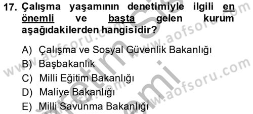 Çalışma Yaşamının Denetimi Dersi 2013 - 2014 Yılı (Vize) Ara Sınav Soruları 17. Soru