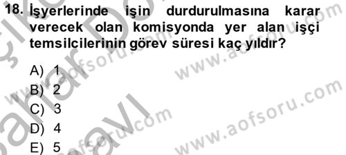 Çalışma Yaşamının Denetimi Dersi 2013 - 2014 Yılı (Vize) Ara Sınav Soruları 18. Soru