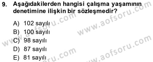 Çalışma Yaşamının Denetimi Dersi 2013 - 2014 Yılı (Vize) Ara Sınav Soruları 9. Soru