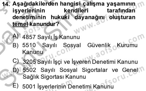 Çalışma Yaşamının Denetimi Dersi 2013 - 2014 Yılı (Final) Dönem Sonu Sınavı 14. Soru