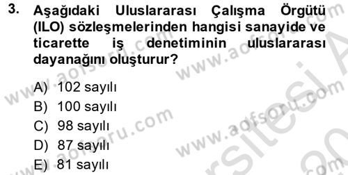 Çalışma Yaşamının Denetimi Dersi 2013 - 2014 Yılı Tek Ders Sınav Soruları 3. Soru