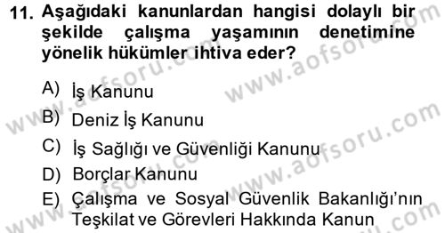 Çalışma Yaşamının Denetimi Dersi 2014 - 2015 Yılı (Vize) Ara Sınav Soruları 11. Soru