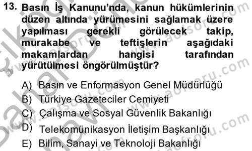 Çalışma Yaşamının Denetimi Dersi 2014 - 2015 Yılı (Vize) Ara Sınav Soruları 13. Soru