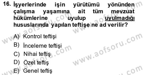 Çalışma Yaşamının Denetimi Dersi 2014 - 2015 Yılı (Vize) Ara Sınav Soruları 16. Soru