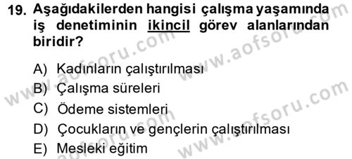 Çalışma Yaşamının Denetimi Dersi 2014 - 2015 Yılı (Vize) Ara Sınav Soruları 19. Soru