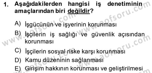 Çalışma Yaşamının Denetimi Dersi 2014 - 2015 Yılı (Final) Dönem Sonu Sınav Soruları 1. Soru