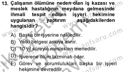 Çalışma Yaşamının Denetimi Dersi 2014 - 2015 Yılı (Final) Dönem Sonu Sınav Soruları 13. Soru