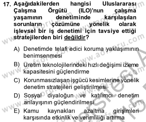 Çalışma Yaşamının Denetimi Dersi 2014 - 2015 Yılı (Final) Dönem Sonu Sınav Soruları 17. Soru