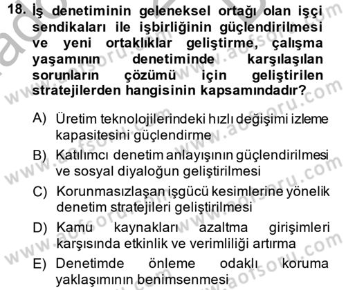 Çalışma Yaşamının Denetimi Dersi 2014 - 2015 Yılı (Final) Dönem Sonu Sınav Soruları 18. Soru