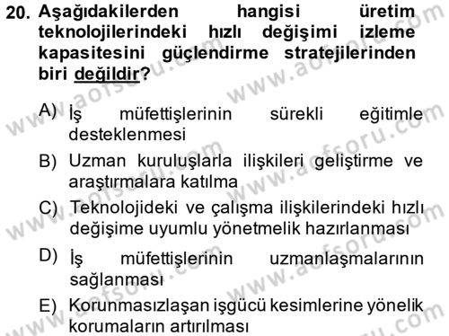Çalışma Yaşamının Denetimi Dersi 2014 - 2015 Yılı (Final) Dönem Sonu Sınav Soruları 20. Soru
