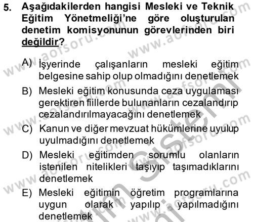 Çalışma Yaşamının Denetimi Dersi 2014 - 2015 Yılı (Final) Dönem Sonu Sınav Soruları 5. Soru