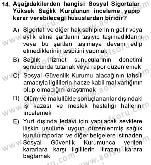 Çalışma Yaşamının Denetimi Dersi 2014 - 2015 Yılı Tek Ders Sınav Soruları 14. Soru