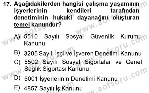 Çalışma Yaşamının Denetimi Dersi 2014 - 2015 Yılı Tek Ders Sınav Soruları 17. Soru
