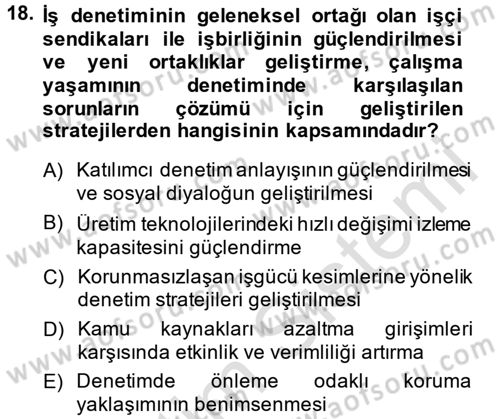 Çalışma Yaşamının Denetimi Dersi 2014 - 2015 Yılı Tek Ders Sınav Soruları 18. Soru