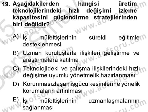 Çalışma Yaşamının Denetimi Dersi 2014 - 2015 Yılı Tek Ders Sınav Soruları 19. Soru