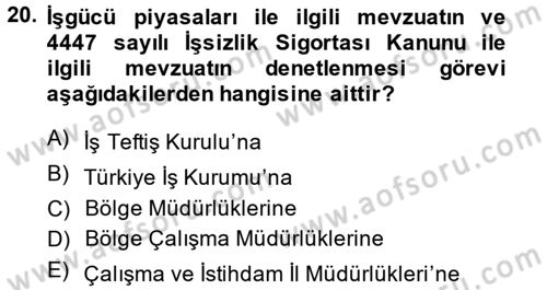 Çalışma Yaşamının Denetimi Dersi 2014 - 2015 Yılı Tek Ders Sınav Soruları 20. Soru