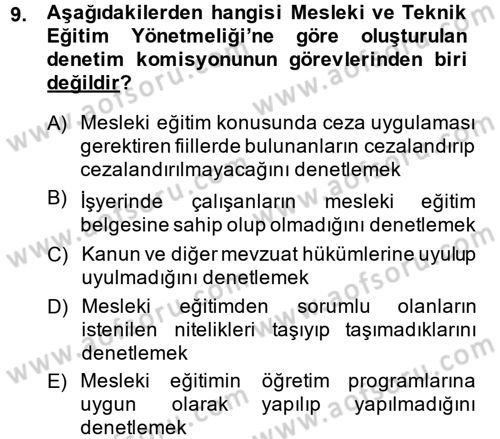 Çalışma Yaşamının Denetimi Dersi 2014 - 2015 Yılı Tek Ders Sınav Soruları 9. Soru