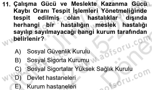 Çalışma Yaşamının Denetimi Dersi 2015 - 2016 Yılı (Final) Dönem Sonu Sınav Soruları 11. Soru