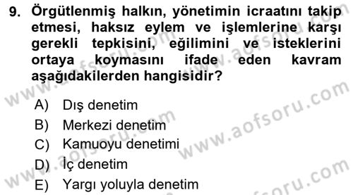 Çalışma Yaşamının Denetimi Dersi 2015 - 2016 Yılı (Final) Dönem Sonu Sınav Soruları 9. Soru