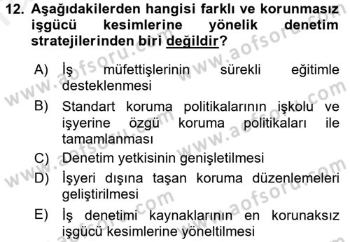 Çalışma Yaşamının Denetimi Dersi 2015 - 2016 Yılı Tek Ders Sınav Soruları 12. Soru