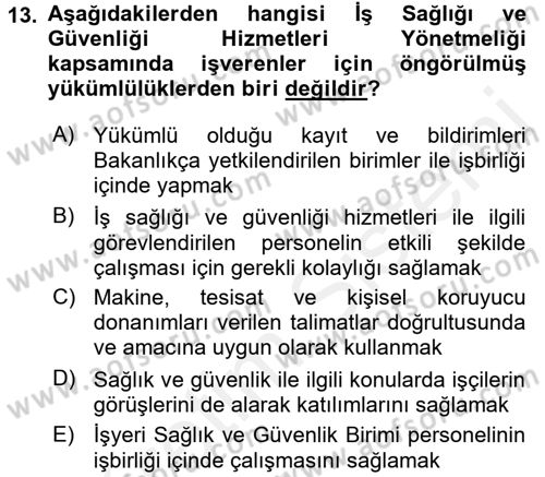 Çalışma Yaşamının Denetimi Dersi 2015 - 2016 Yılı Tek Ders Sınav Soruları 13. Soru